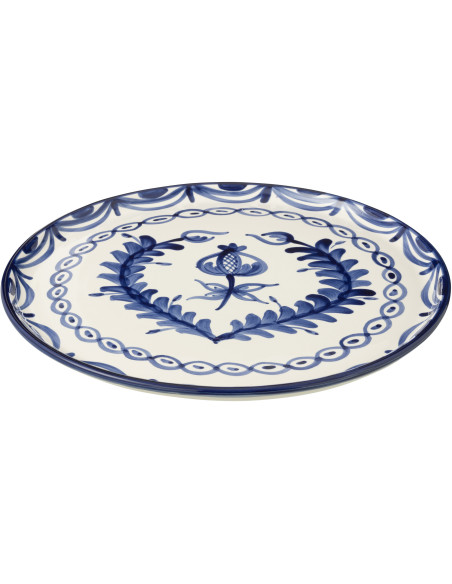Grand Plat original rond 34 cm en Céramique Bleu cobalt Blanc Motif fleur Granada - 1