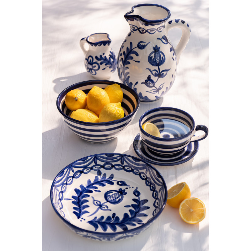 Grand Plat original rond 34 cm en Céramique Bleu cobalt Blanc Motif fleur Granada - 2