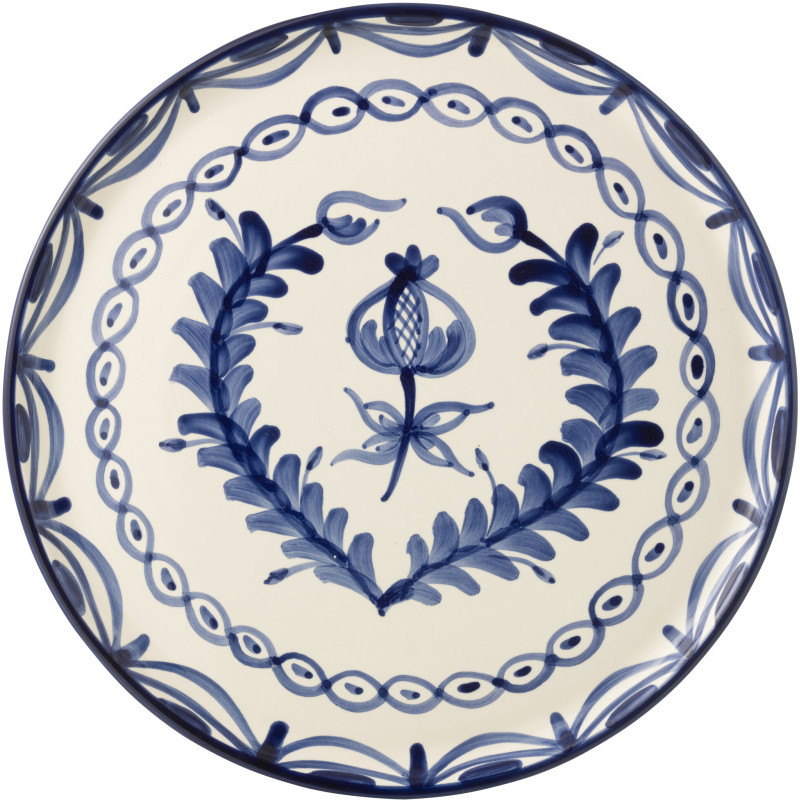 Grand Plat original rond 34 cm en Céramique Bleu cobalt Blanc Motif fleur Granada - 3