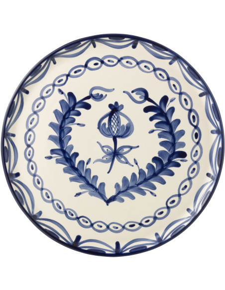 Grand Plat original rond 34 cm en Céramique Bleu cobalt Blanc Motif fleur Granada - 3