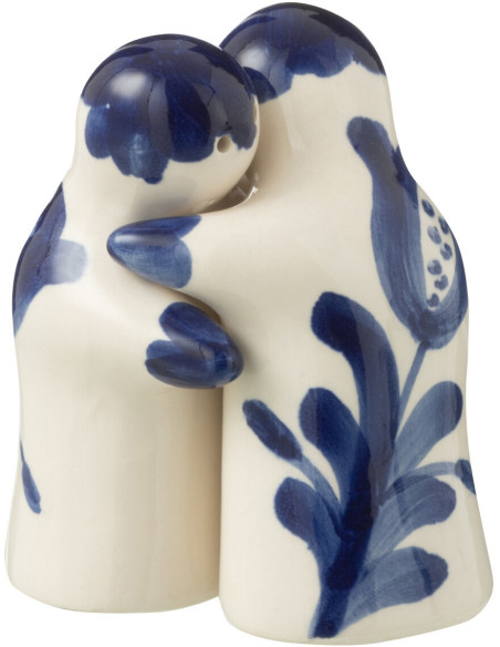 Salière et Poivrière Personnages en Céramique Bleu cobalt Blanc Motif fleur Granada - 1