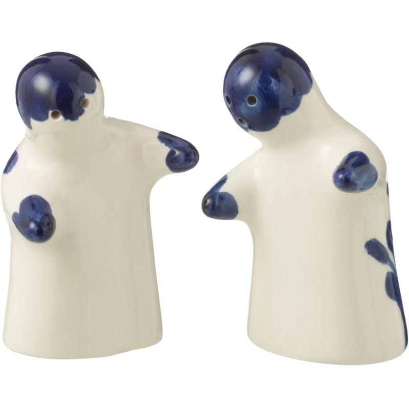 Salière et Poivrière Personnages en Céramique Bleu cobalt Blanc Motif fleur Granada - 2