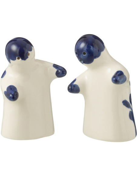 Salière et Poivrière Personnages en Céramique Bleu cobalt Blanc Motif fleur Granada - 2
