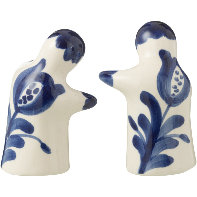 Salière et Poivrière Personnages en Céramique Bleu cobalt Blanc Motif fleur Granada - 3