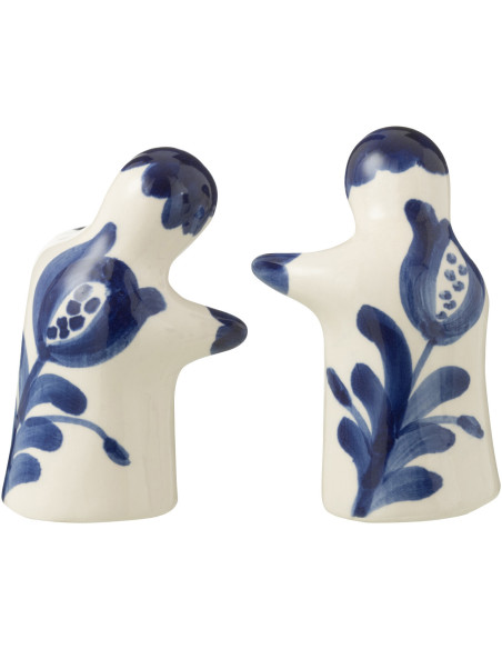 Salière et Poivrière Personnages en Céramique Bleu cobalt Blanc Motif fleur Granada - 3