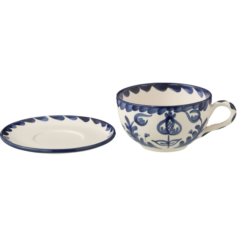 Tasse à thé avec soucoupe 500 ml en Céramique Bleu cobalt Blanc Motif fleur Granada - 2