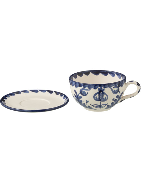 Tasse à thé avec soucoupe 500 ml en Céramique Bleu cobalt Blanc Motif fleur Granada - 2