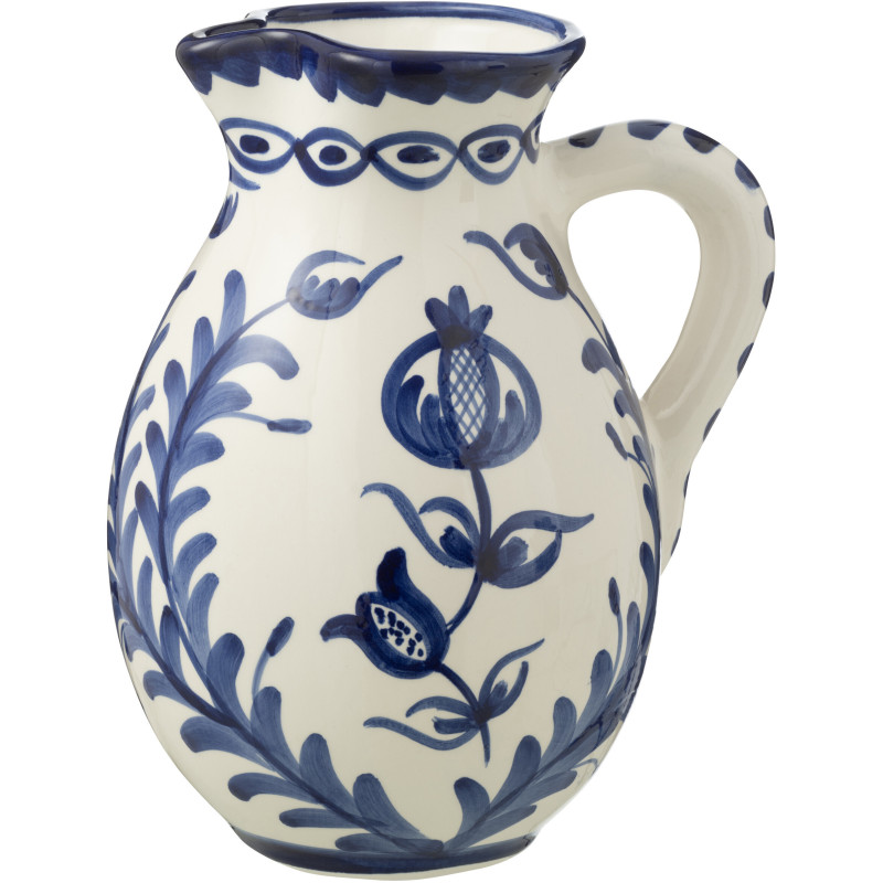 Grand Pichet original 3,3 Litres en Céramique Bleu cobalt Blanc Motif fleur Granada - 1