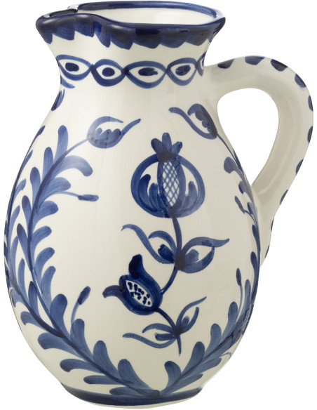 Grand Pichet original 3,3 Litres en Céramique Bleu cobalt Blanc Motif fleur Granada - 1