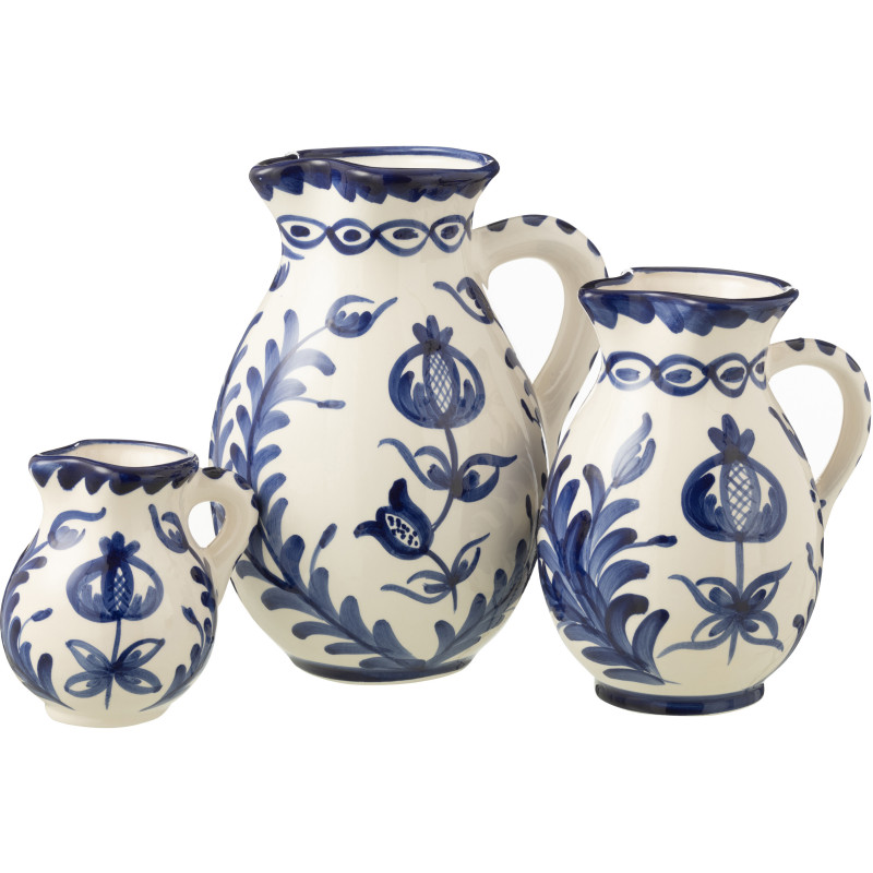 Grand Pichet original 3,3 Litres en Céramique Bleu cobalt Blanc Motif fleur Granada - 3