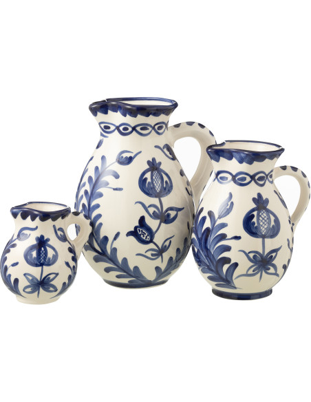 Grand Pichet original 3,3 Litres en Céramique Bleu cobalt Blanc Motif fleur Granada - 3