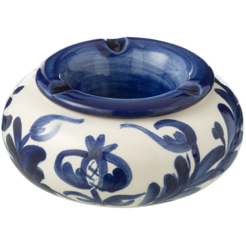 Petit Cendrier original 11 cm en Céramique Bleu cobalt Blanc Motif fleur Granada - 1