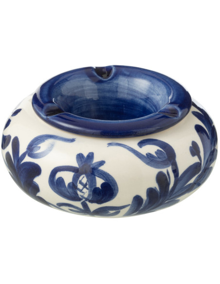 Petit Cendrier original 11 cm en Céramique Bleu cobalt Blanc Motif fleur Granada - 1