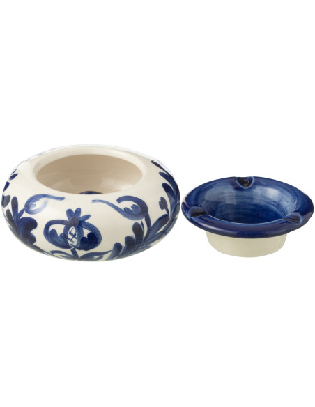 Petit Cendrier original 11 cm en Céramique Bleu cobalt Blanc Motif fleur Granada - 2