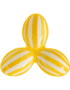 Plat à apéro 3 bols en Céramique Jaune Blanc Motif lignes Granada - 1 2