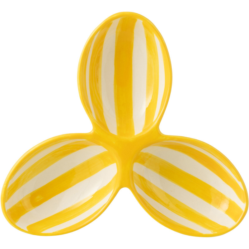 Plat à apéro 3 bols en Céramique Jaune Blanc Motif lignes Granada - 2