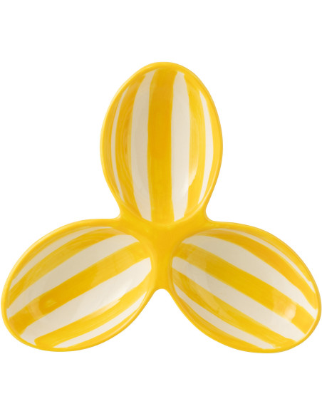 Plat à apéro 3 bols en Céramique Jaune Blanc Motif lignes Granada - 2