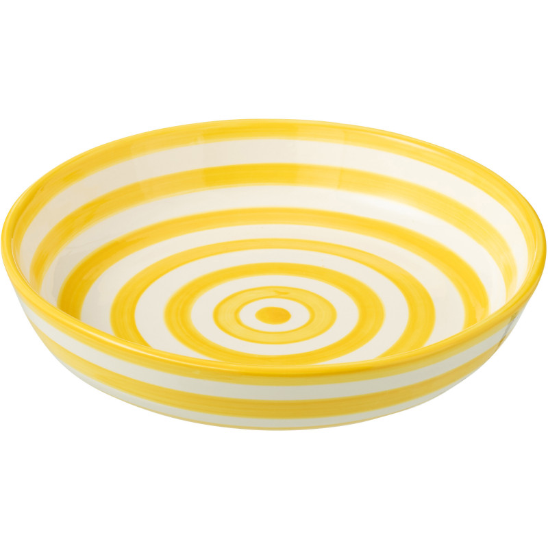 Plat original rond 25 cm en Céramique Jaune Blanc Motif lignes Granada - 1