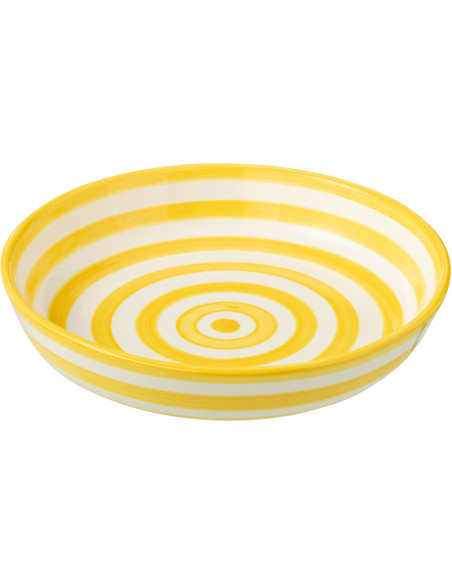 Plat original rond 25 cm en Céramique Jaune Blanc Motif lignes Granada - 1