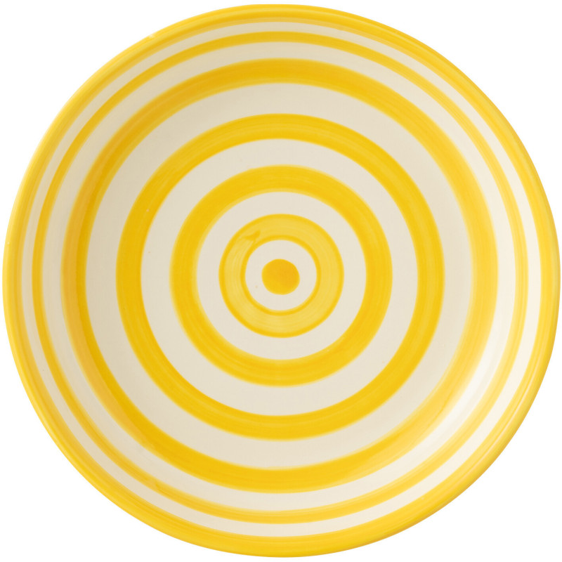 Plat original rond 25 cm en Céramique Jaune Blanc Motif lignes Granada - 2