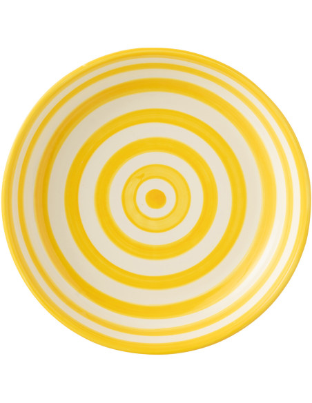Plat original rond 25 cm en Céramique Jaune Blanc Motif lignes Granada - 2