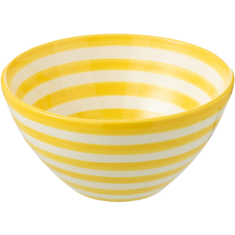 Grand Bol rond 22 cm en Céramique Jaune Blanc Motif lignes Granada - 1