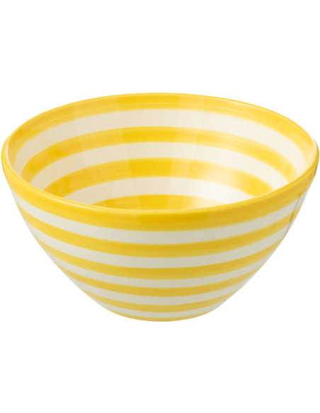 Grand Bol rond 22 cm en Céramique Jaune Blanc Motif lignes Granada - 1
