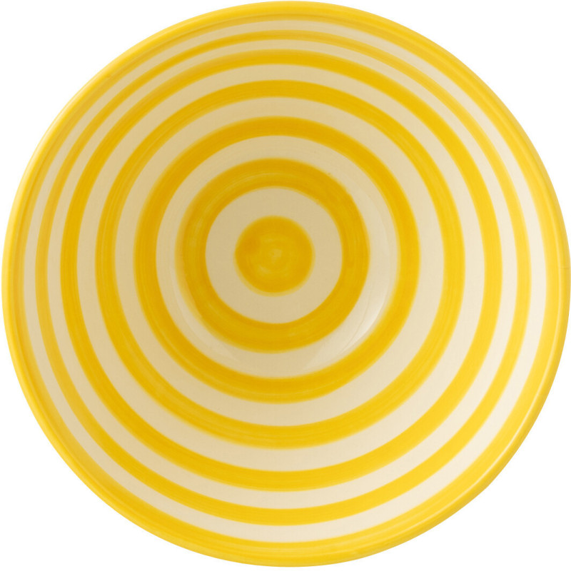 Grand Bol rond 22 cm en Céramique Jaune Blanc Motif lignes Granada - 2