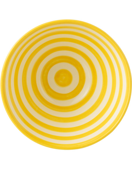 Grand Bol rond 22 cm en Céramique Jaune Blanc Motif lignes Granada - 2