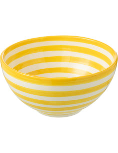 Saladier original rond 28 cm en Céramique Jaune Blanc Motif lignes Granada - 1