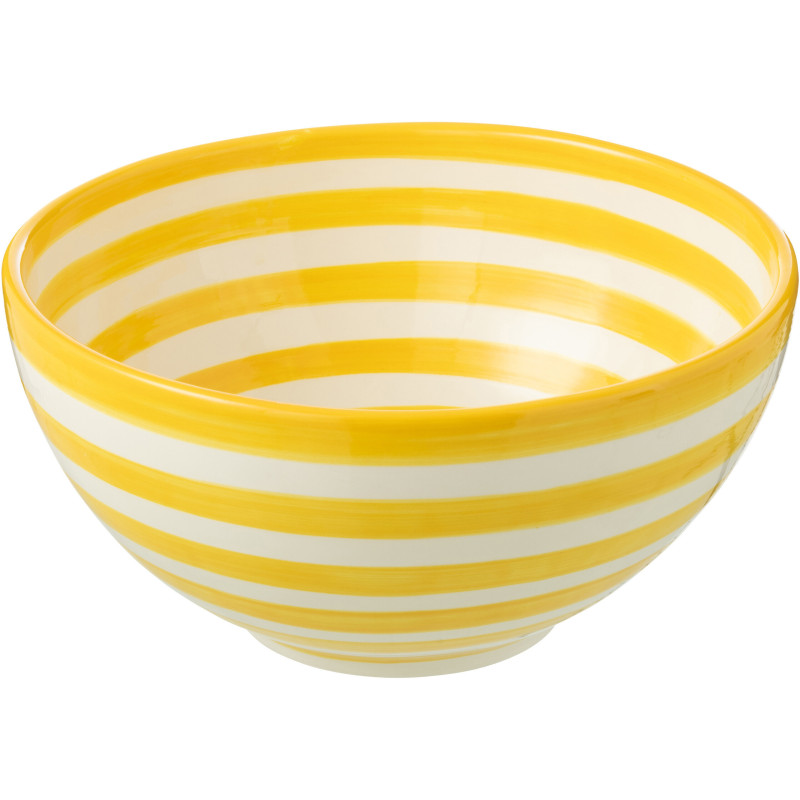 Saladier original rond 28 cm en Céramique Jaune Blanc Motif lignes Granada - 1