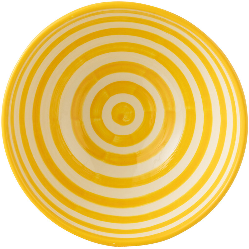 Saladier original rond 28 cm en Céramique Jaune Blanc Motif lignes Granada - 2