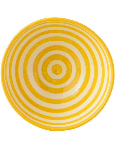 Saladier original rond 28 cm en Céramique Jaune Blanc Motif lignes Granada - 2