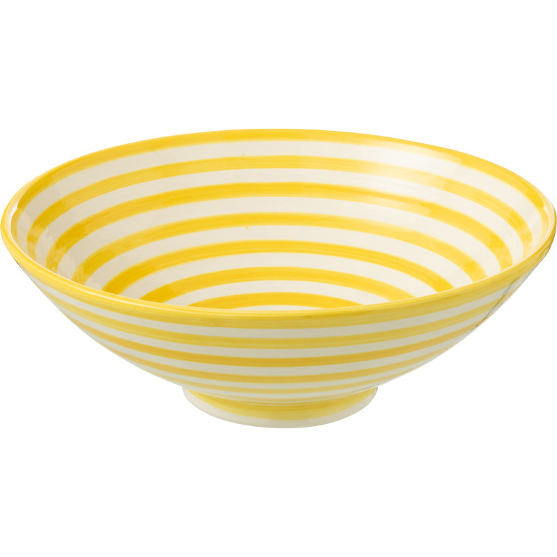 Grand Saladier rond 40 cm en Céramique Jaune Blanc Motif lignes Granada - 1