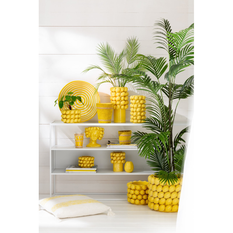 Grand Saladier rond 40 cm en Céramique Jaune Blanc Motif lignes Granada - 2