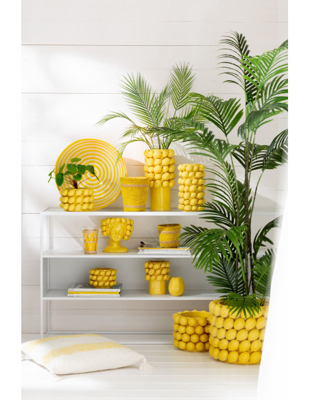 Grand Saladier rond 40 cm en Céramique Jaune Blanc Motif lignes Granada - 2