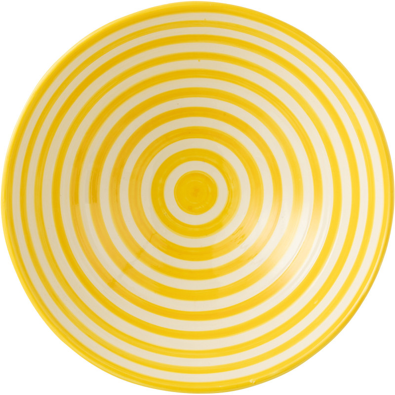 Grand Saladier rond 40 cm en Céramique Jaune Blanc Motif lignes Granada - 3
