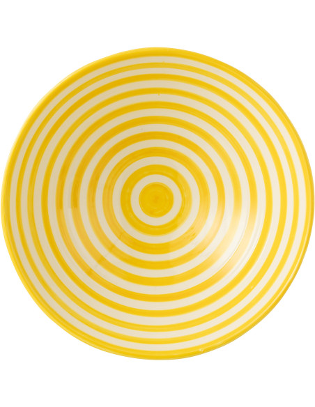Grand Saladier rond 40 cm en Céramique Jaune Blanc Motif lignes Granada - 3