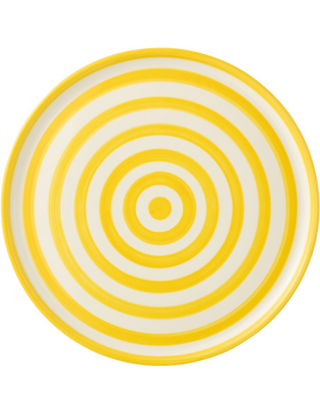 Grand Plat original rond 34 cm en Céramique Jaune Blanc Motif lignes Granada - 3