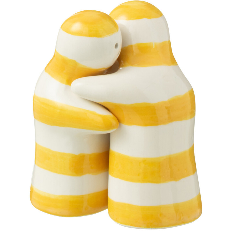 Salière et Poivrière Personnages en Céramique Jaune Blanc Motif lignes Granada - 1