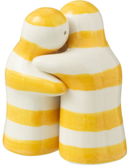 Salière et Poivrière Personnages en Céramique Jaune Blanc Motif lignes Granada - 1