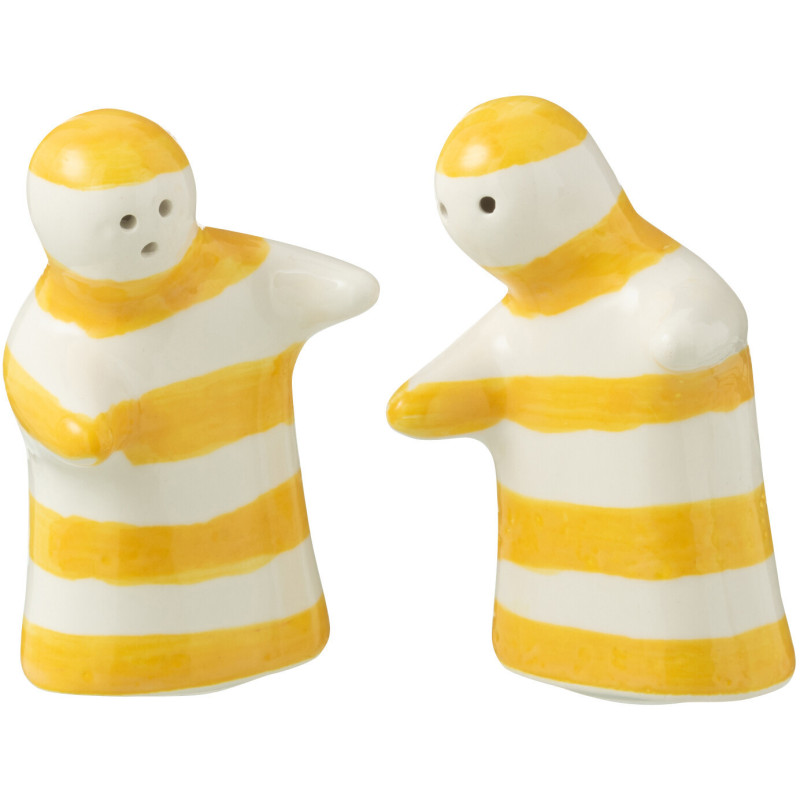Salière et Poivrière Personnages en Céramique Jaune Blanc Motif lignes Granada - 2