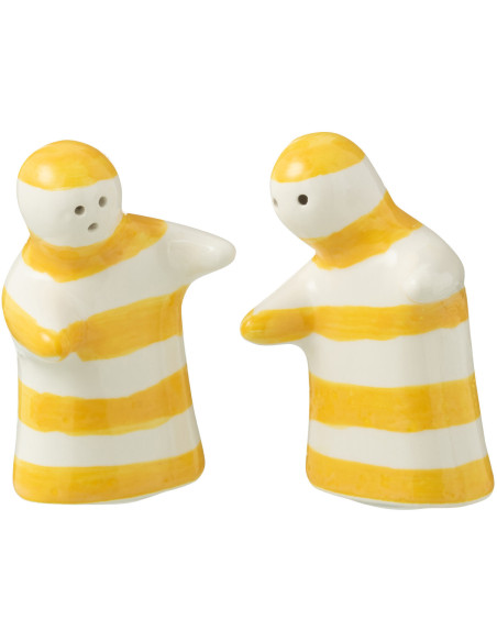 Salière et Poivrière Personnages en Céramique Jaune Blanc Motif lignes Granada - 2