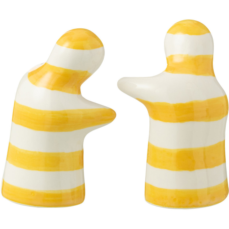 Salière et Poivrière Personnages en Céramique Jaune Blanc Motif lignes Granada - 3