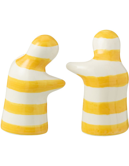 Salière et Poivrière Personnages en Céramique Jaune Blanc Motif lignes Granada - 3