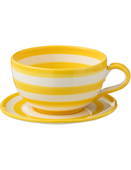 Tasse à thé avec soucoupe 500 ml en Céramique Jaune Blanc Motif lignes Granada - 1