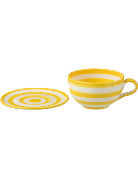 Tasse à thé avec soucoupe 500 ml en Céramique Jaune Blanc Motif lignes Granada - 2