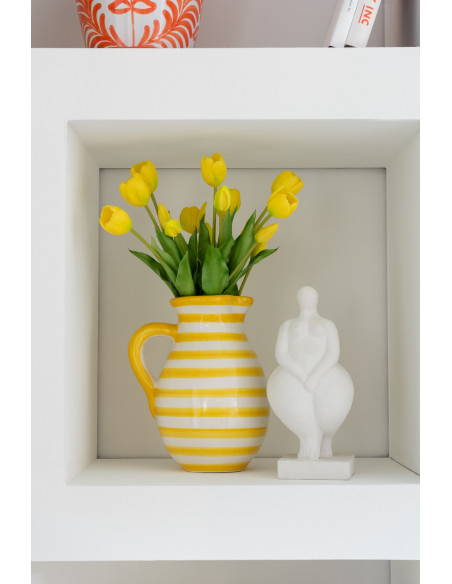 Grand Pichet original 3,3 Litre en Céramique Jaune Blanc Motif lignes Granada - 2