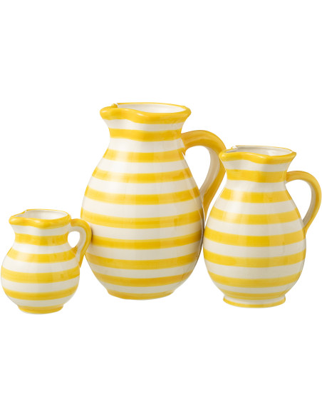Grand Pichet original 3,3 Litre en Céramique Jaune Blanc Motif lignes Granada - 3