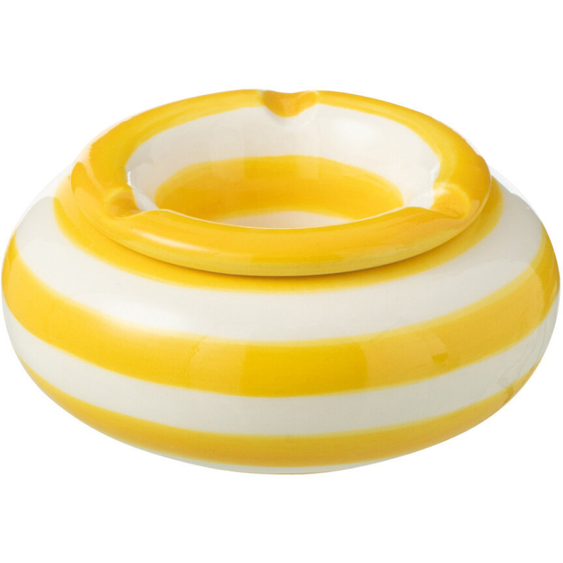 Petit Cendrier original 11 cm en Céramique Jaune Blanc Motif lignes Granada - 1